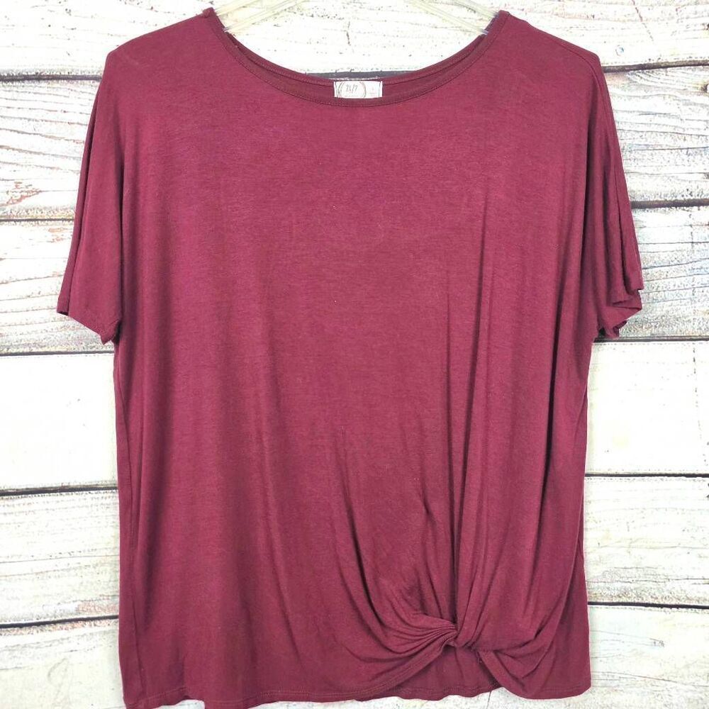 Maurices 24/7 Womens Large Burgundy Knot Front Top